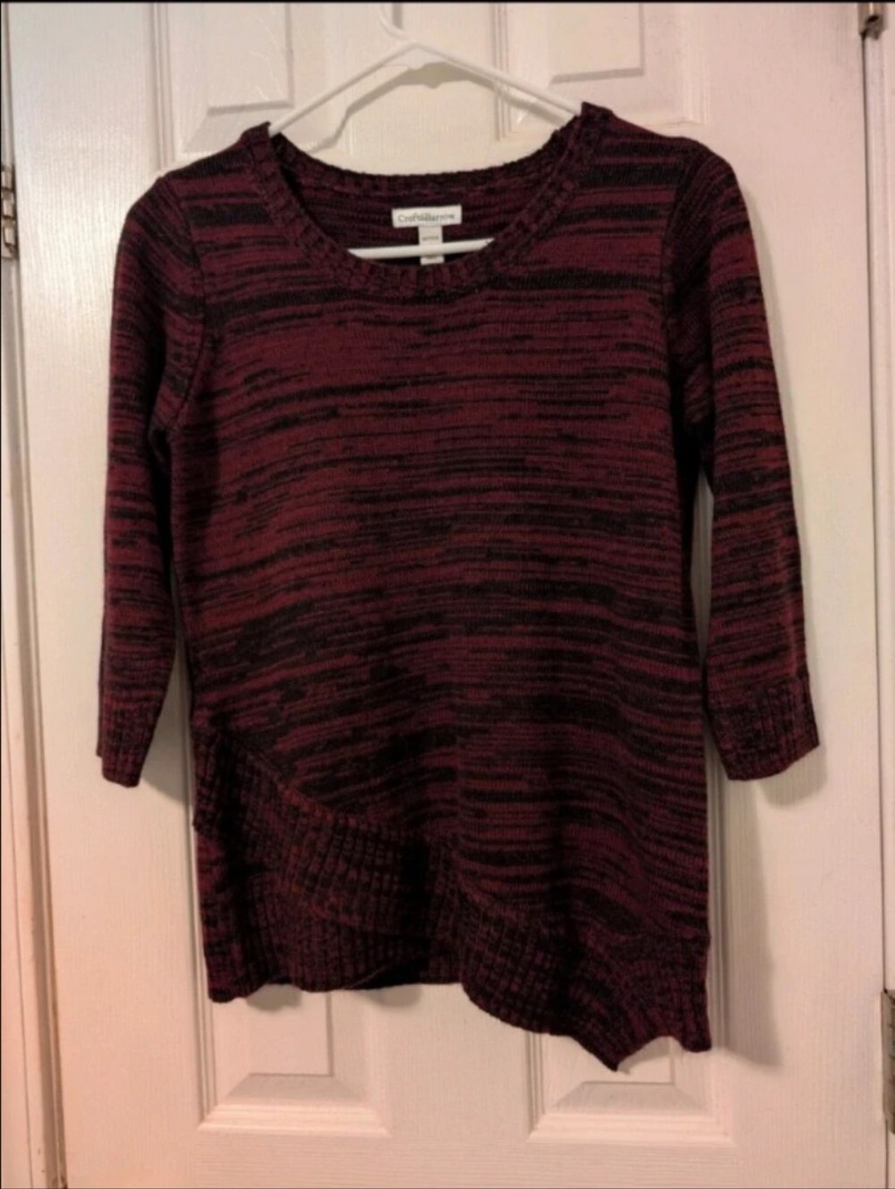Croft & Barrow Women's Petite Small Burgundy Black Asymmetrical Knit Sweater - Picture 3 of 7